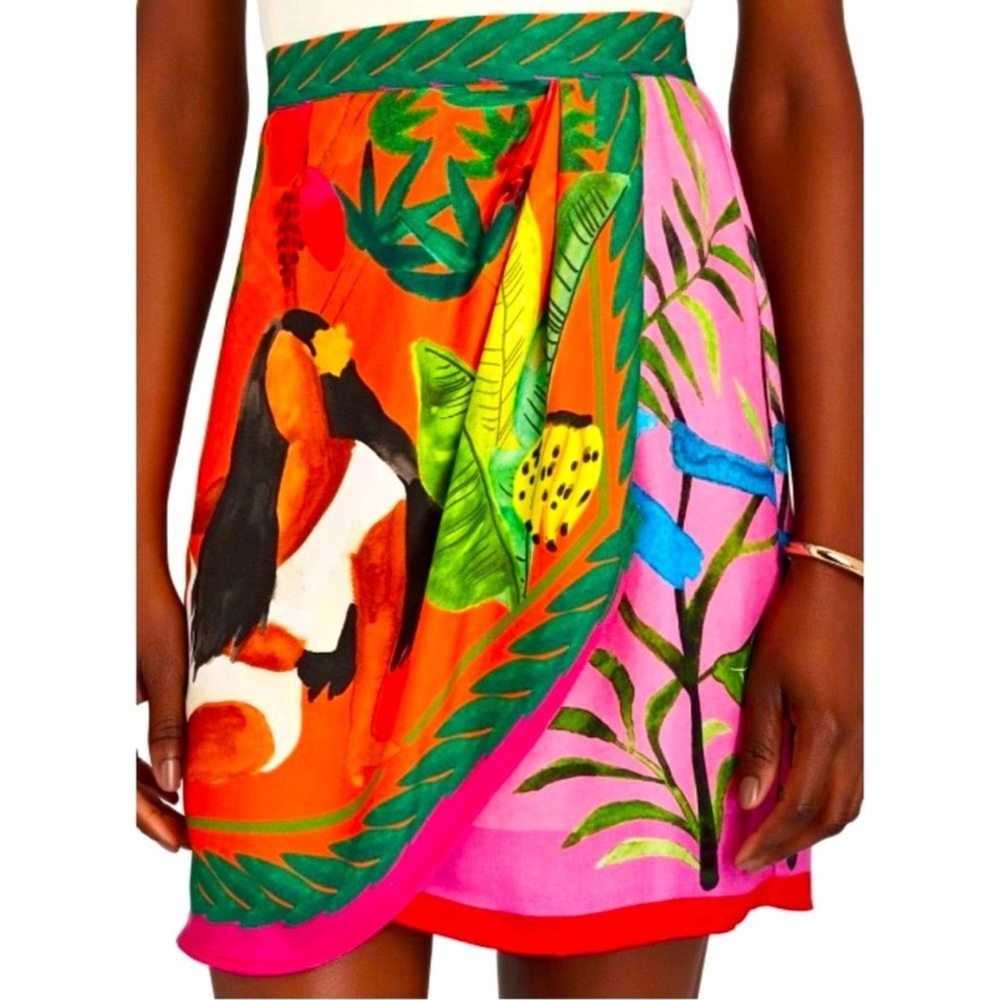 FARM Rio Double Scarves Mini Skirt in Bahia Orange Tropical Print Size S